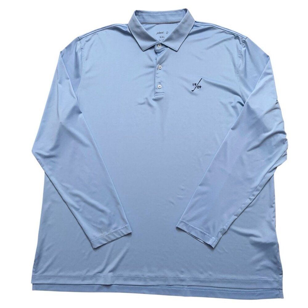 Johnnie-O Polo Shirt Mens 2XL Long Sleeve Performance Stretch Golf Light Blue